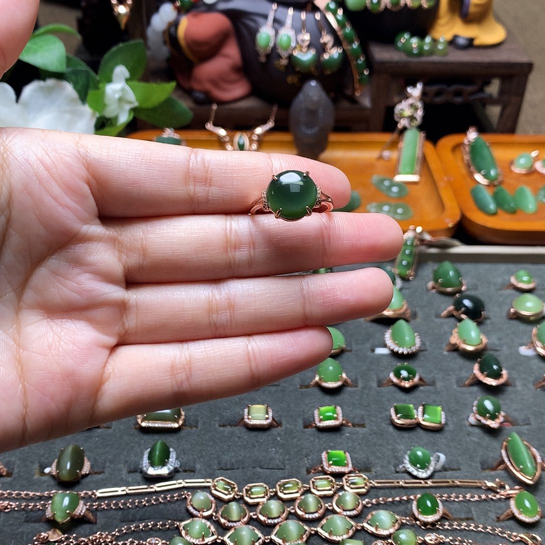 和田玉（碧玉）银S925镶嵌吊坠(不含链)戒指