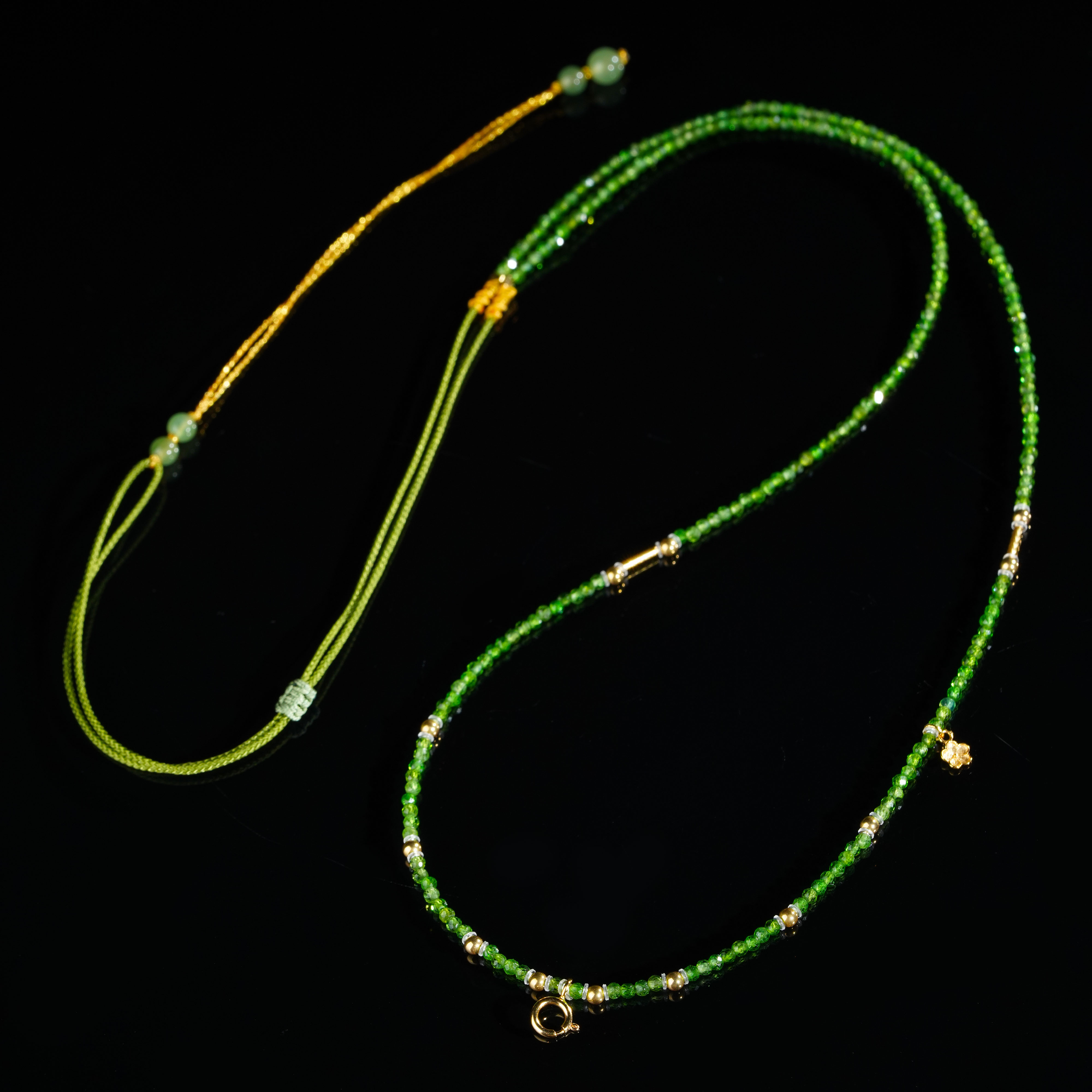 【鹿鸣】予安 | 18k金透辉石小米珠 2mm 70CM 颈饰 P168