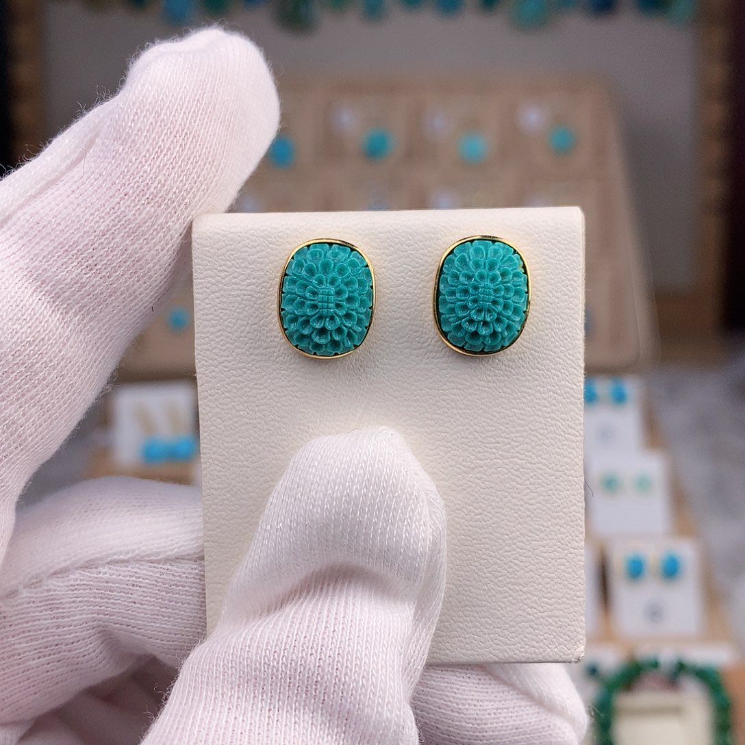绿松石耳饰18K金镶嵌