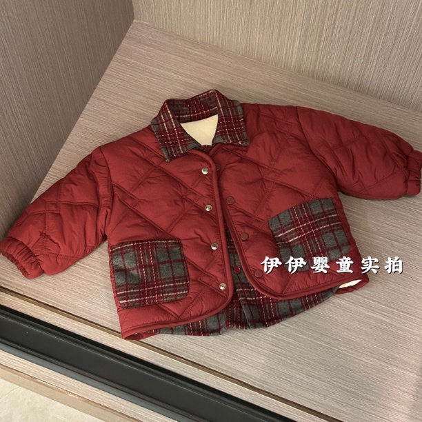 【伊】韩版冬季新款婴幼儿绗棉加绒假两件外套