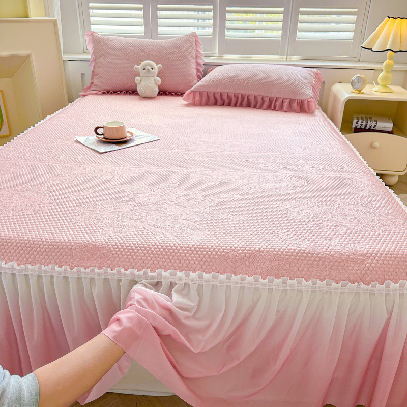 冰豆豆床裙冰丝席三件套凉席空调软席床盖款可机洗柔软冷感凉爽