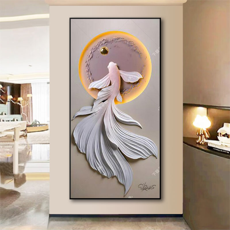 【玄关画】轻奢简约大气锦鲤玄关装饰画过道入户高级感走廊晶瓷挂画