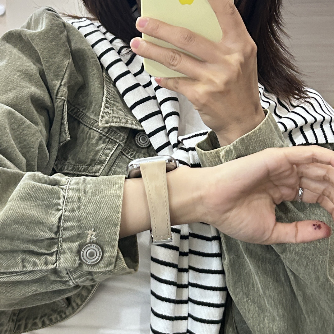 适用于苹果手表真皮细款皮iwatchs10/S11 华为真皮表带