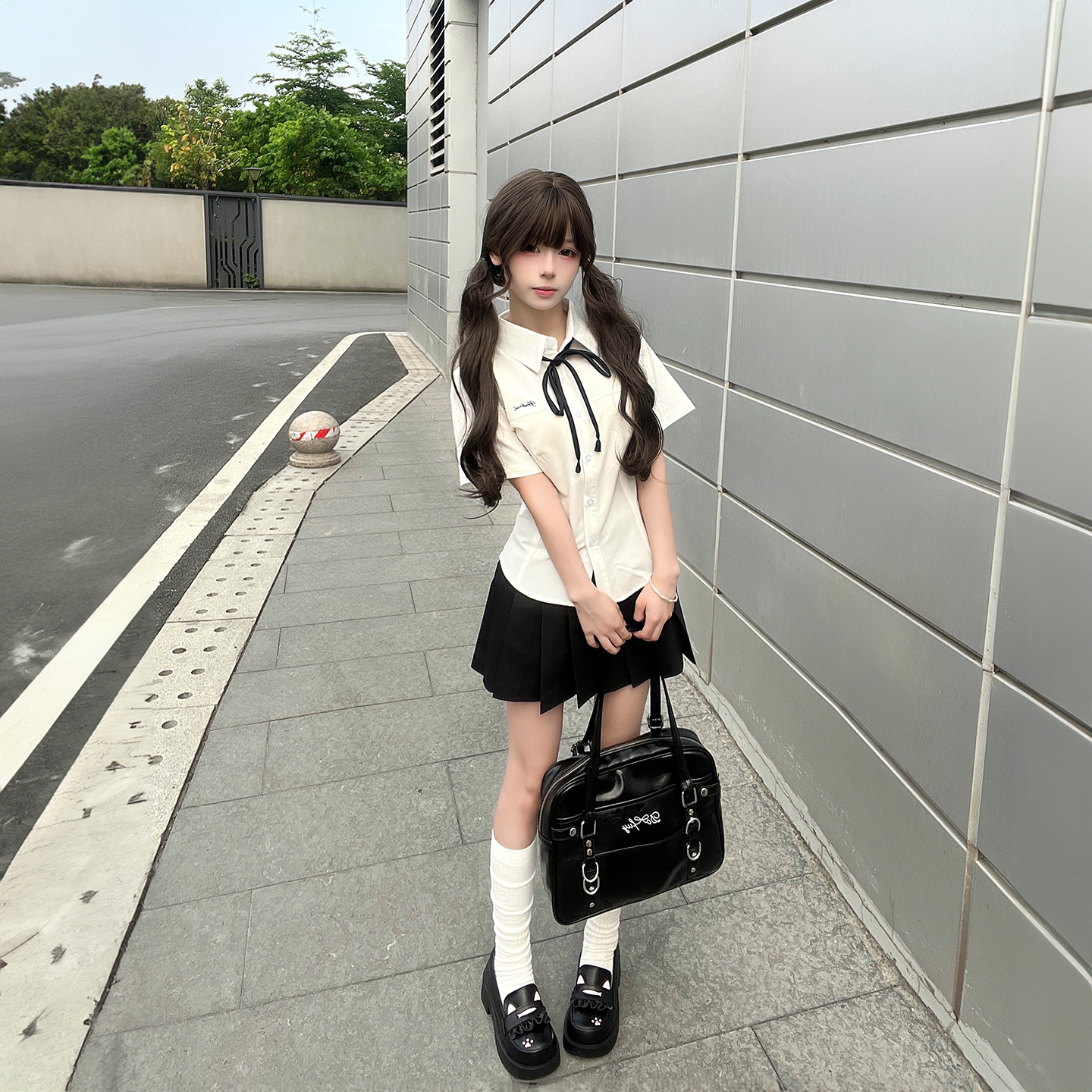 甜嗑原创正版jk裙百褶裙百搭收腰显瘦刺绣短袖衬衫套装女现货夏季