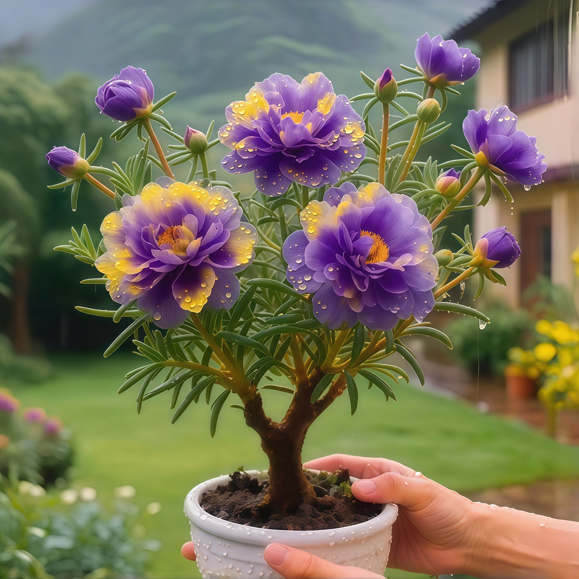 紫黄边太阳花室内庭院四季花卉阳台植物混色盆栽带根进口重瓣老桩