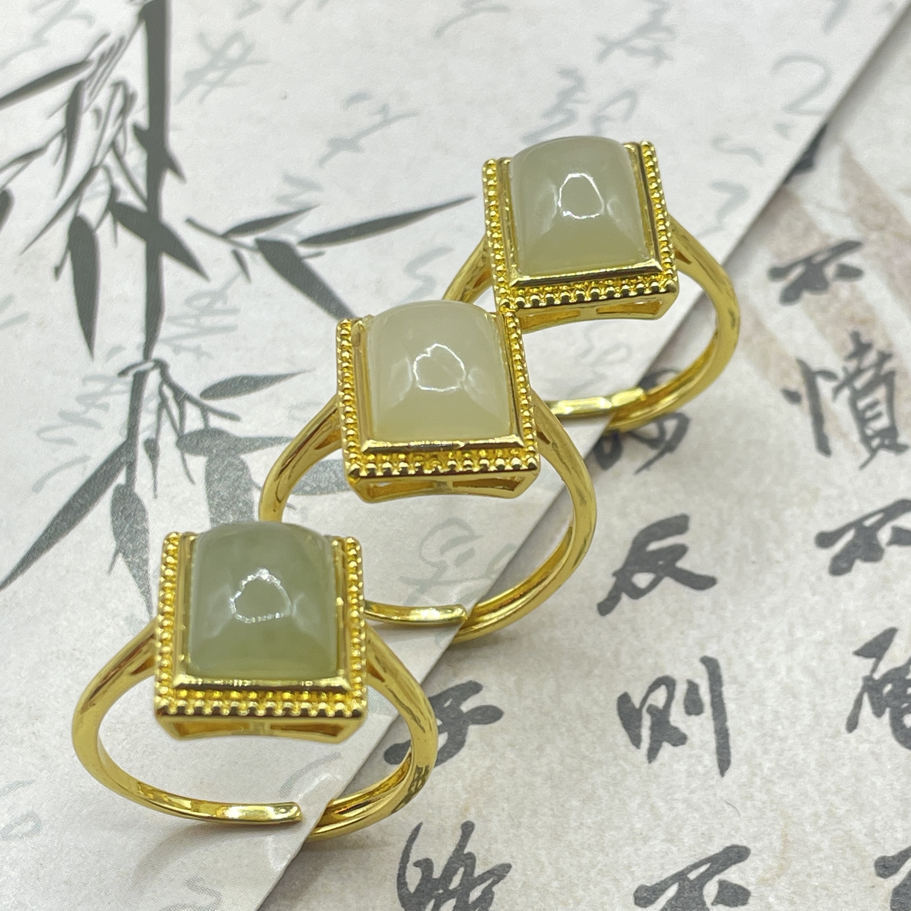 和田玉晴水小方戒镶嵌开口戒 多样性发货 拍一发一 H221