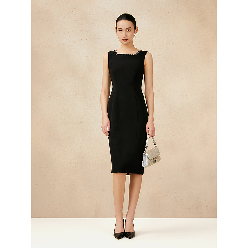 Song of Song/歌中歌显瘦气质夏季黑色开叉修身连衣裙5C65105030