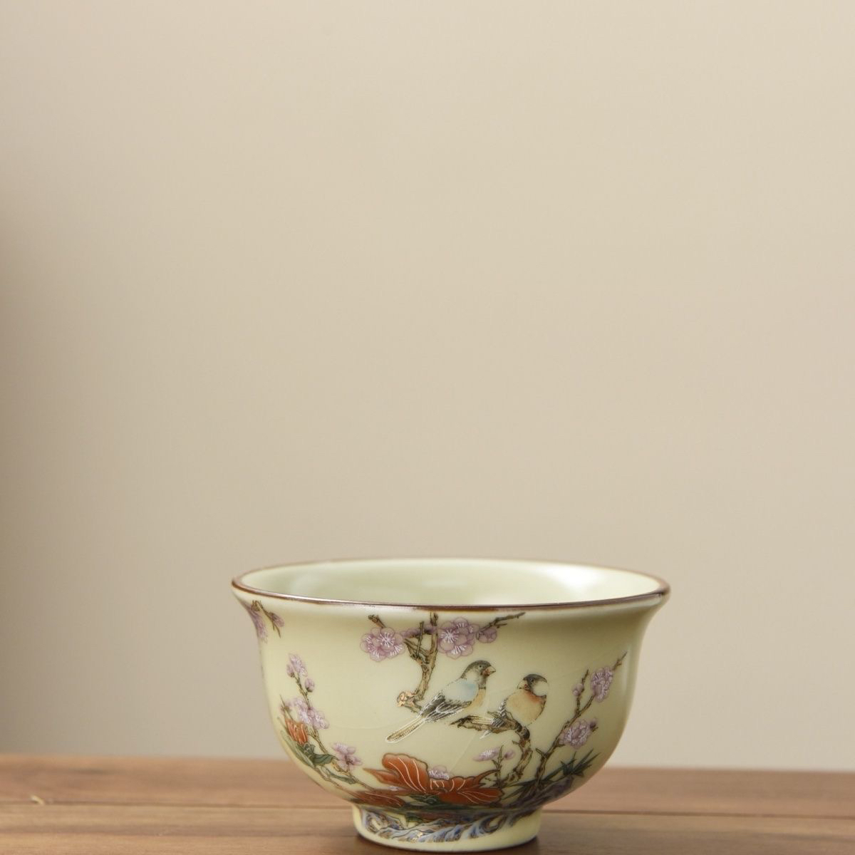 梅花鸟开片可养100毫升汝窑中式功夫茶具