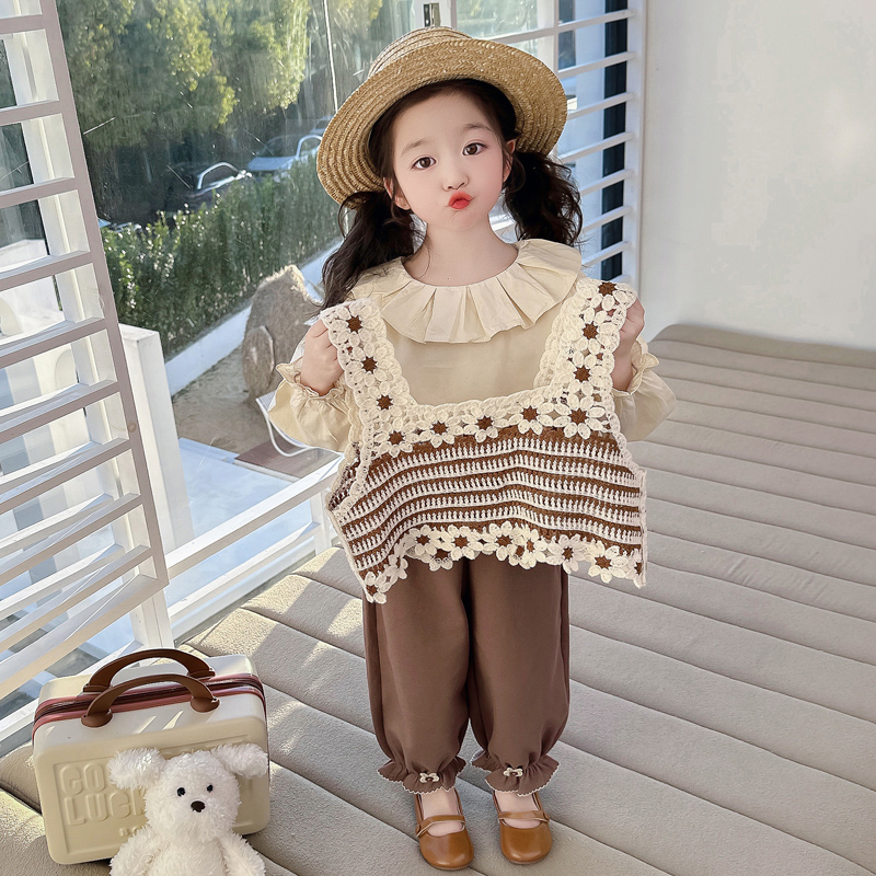 秋季时尚洋气女童常规纯色套头春秋女套装秋款儿童女孩薄雾少女风