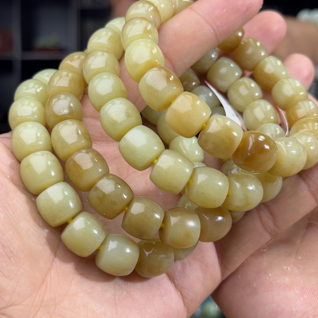 和田玉手串未镶嵌纯天然和田玉新疆若羌黄口12多样性发其一