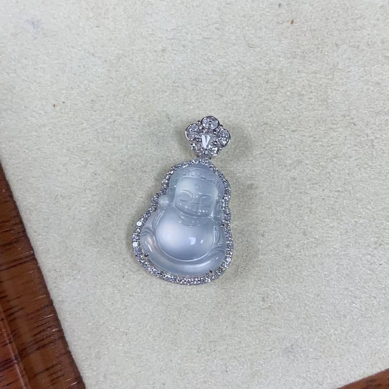宝宝佛 天然缅甸A货翡翠18K镶嵌南非钻