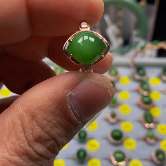 和田玉（碧玉）戒指银S925镶嵌