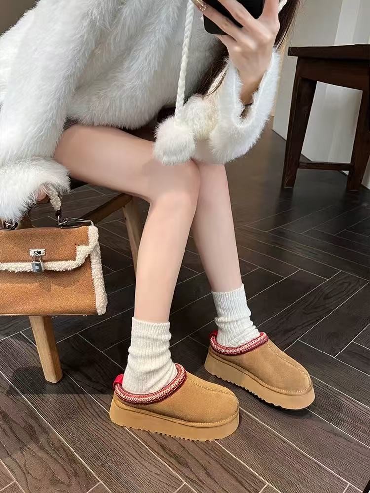 （门店直发）μGG冬季上新一脚蹬民族风女士雪地靴厚底保暖