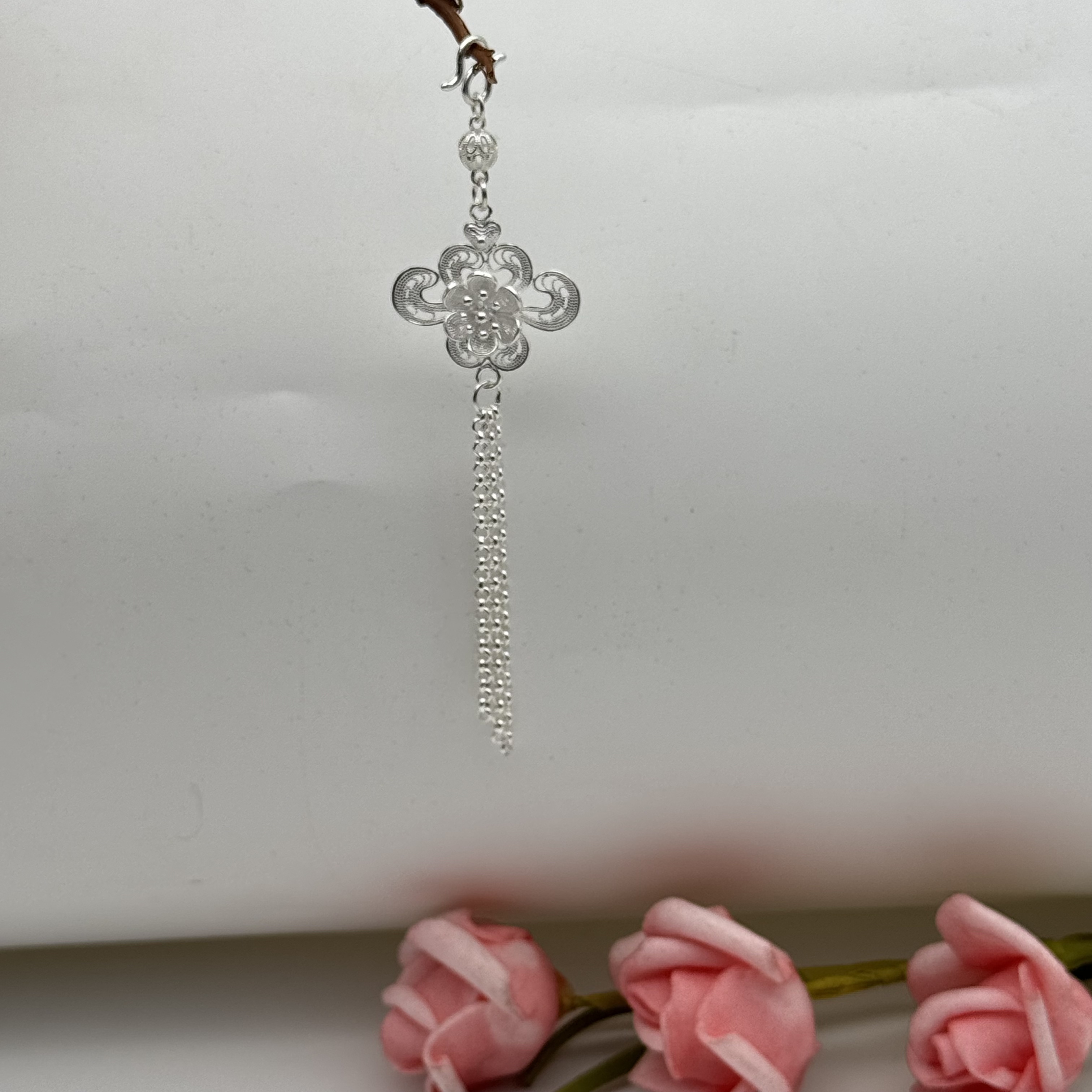 足银银制品 【花结步摇】足银气质纯手工轻奢百搭简约素款步摇