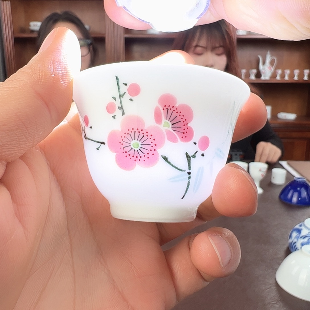 瓷纪念版翠竹红梅撇口杯