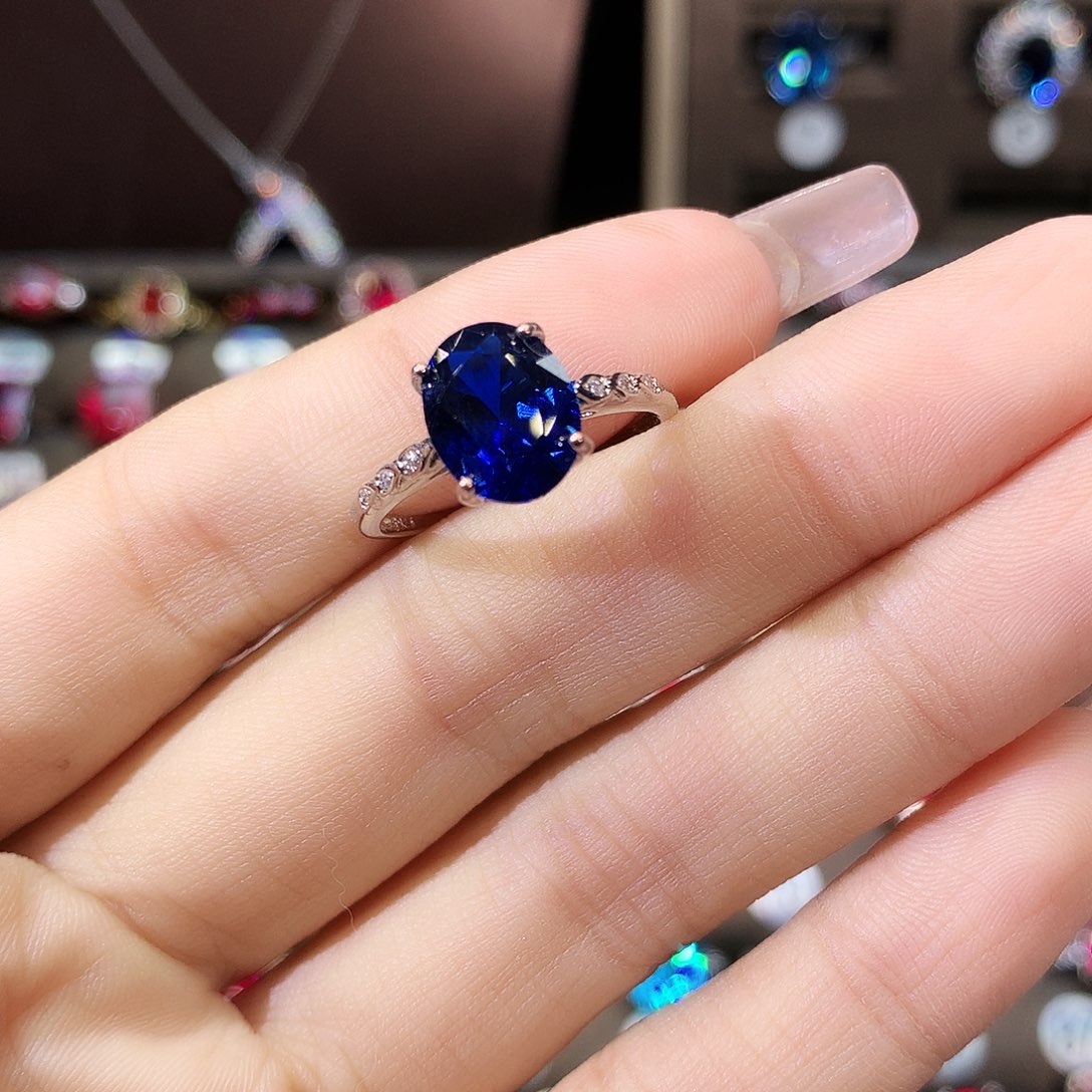 戒指蓝宝石银S925镶嵌白810