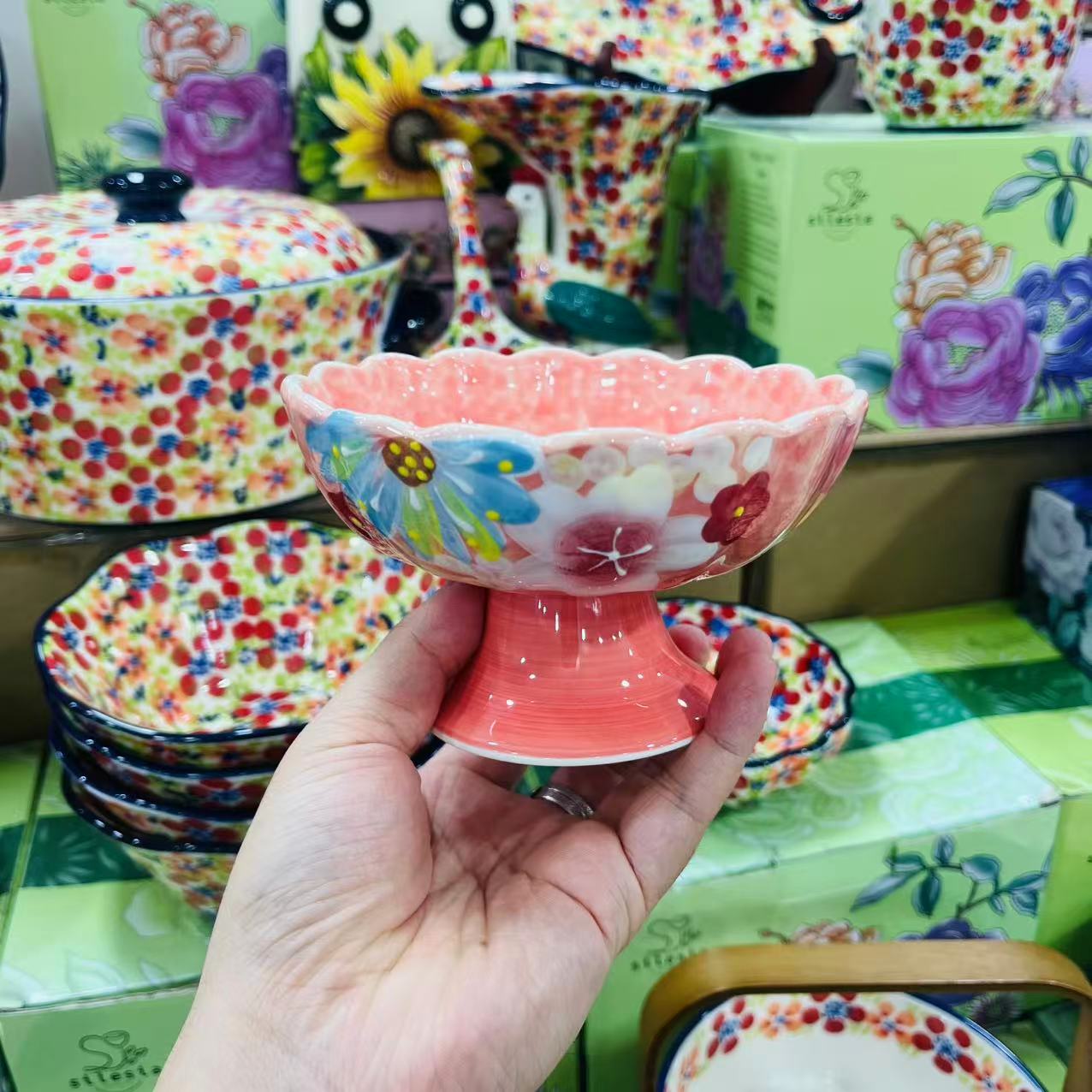 【SILESIA/出口原单】手绘濑户烧粉罗兰- 4.8英寸冰淇淋碗