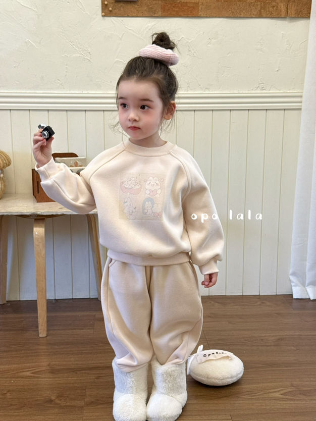 2025冬季新款女童加绒加厚兔子印花两件套77005