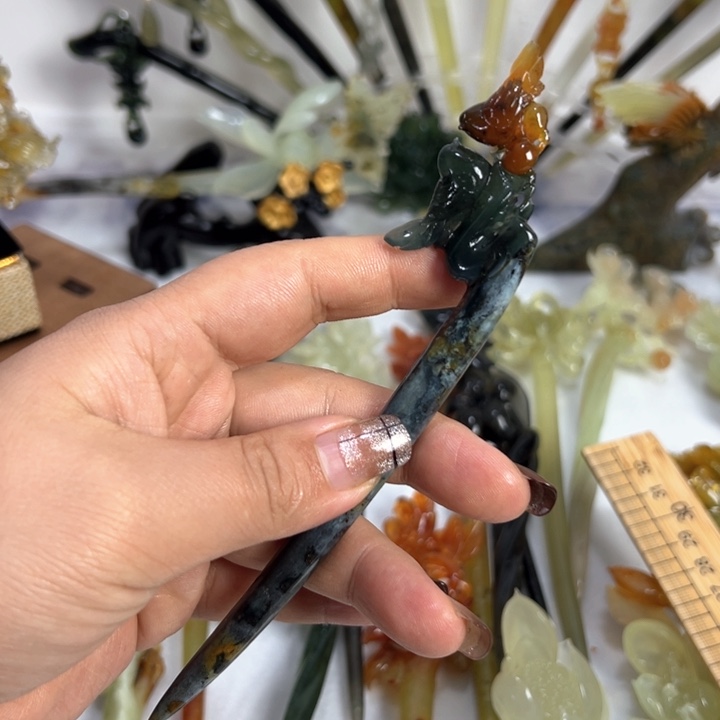 定制蛇纹石玉毛货发饰