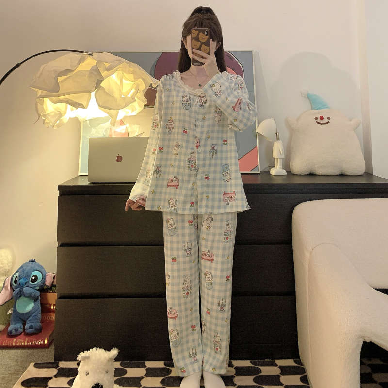 大码女装长袖长裤睡衣秋装新款云朵棉宽松遮肉减龄家居服可外穿