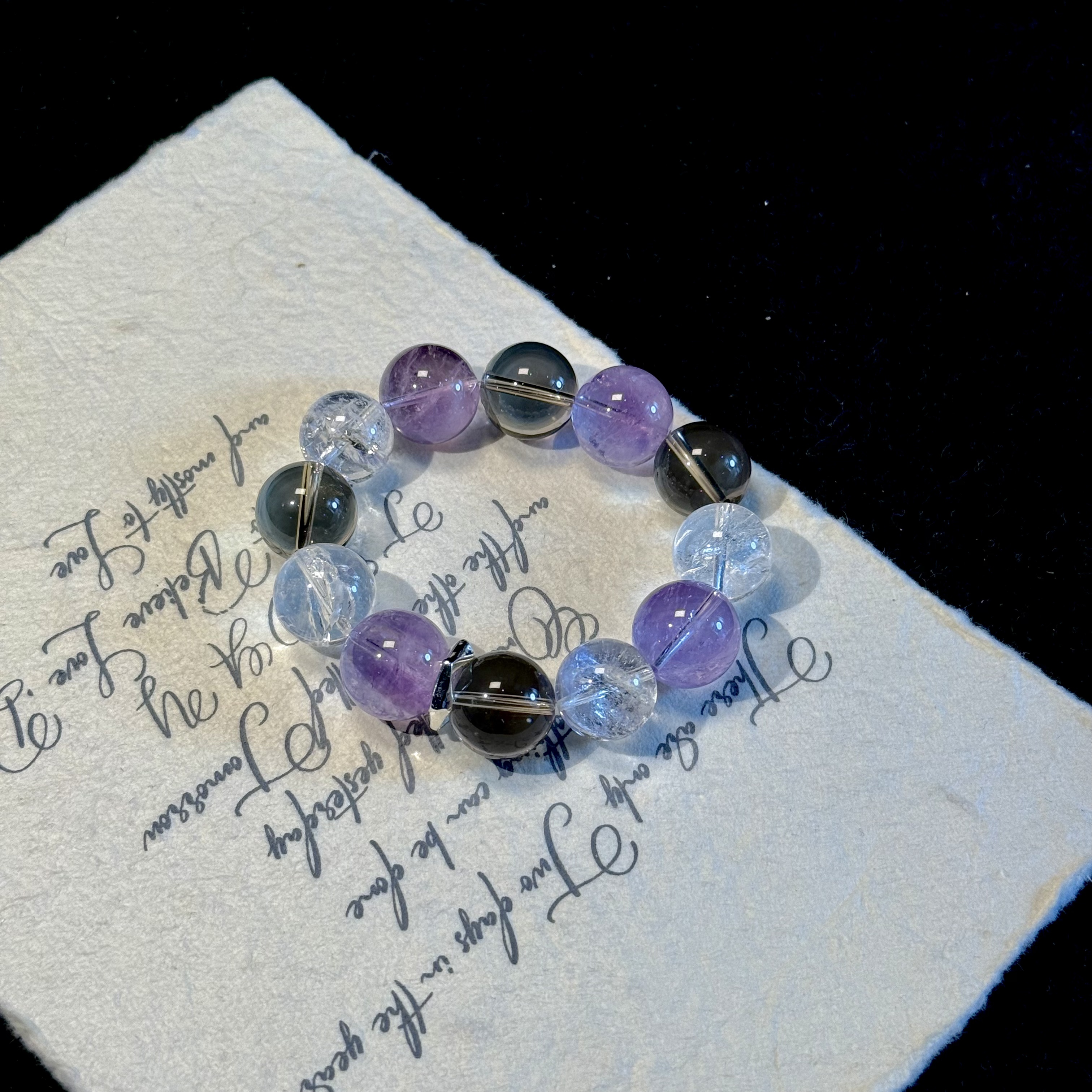 Y687（葡净）紫水晶茶晶白阿塞设计款手串14-16mm多样性发其一