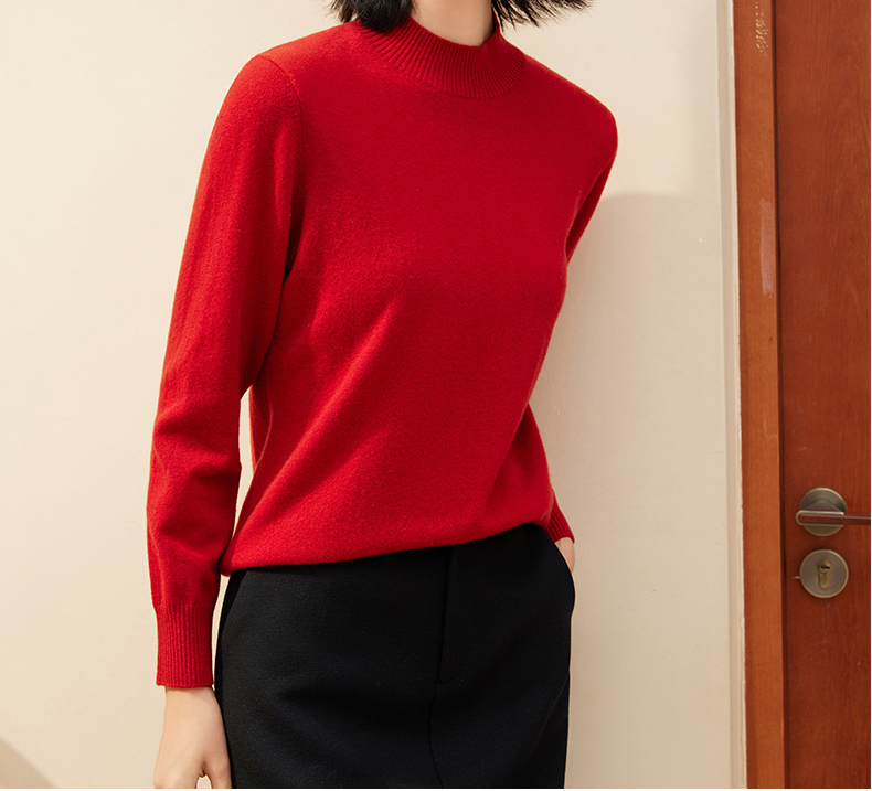 100%纯山羊绒精细女半高领秋冬新款针织衫毛衣打底纯色白搭羊绒衫