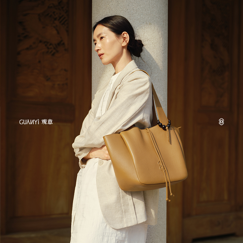 【新品】观意茶碗包托特包头层牛皮真皮新中式设计大容量单肩包