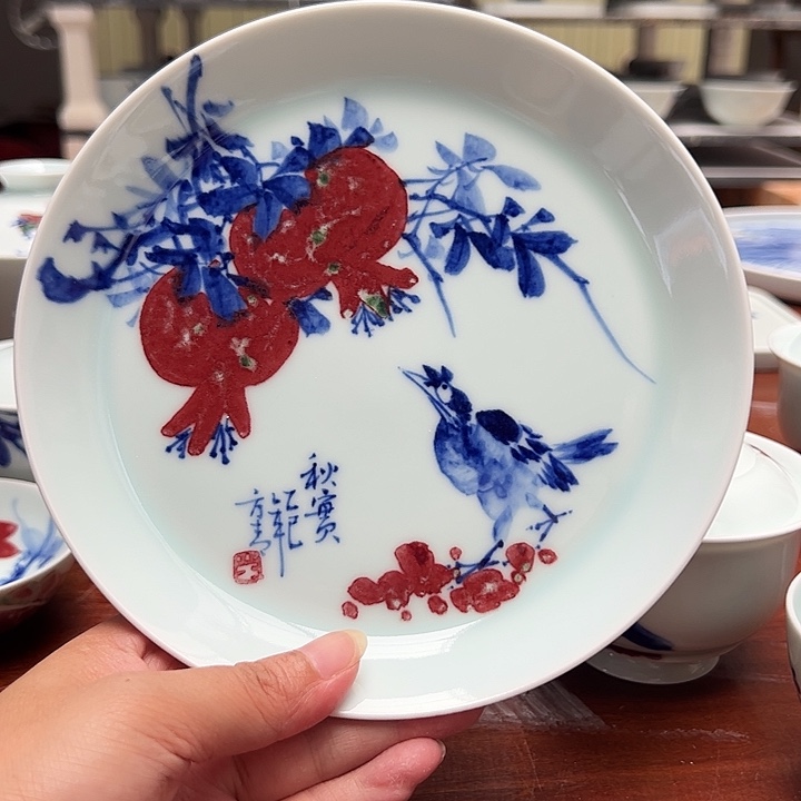 摆件原矿青花釉里红瓷器