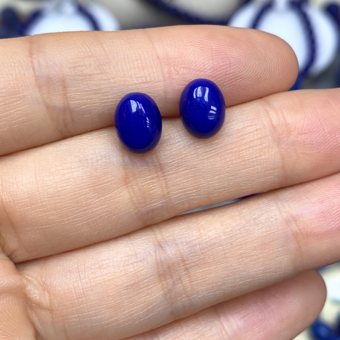 青金石银S925镶嵌耳饰