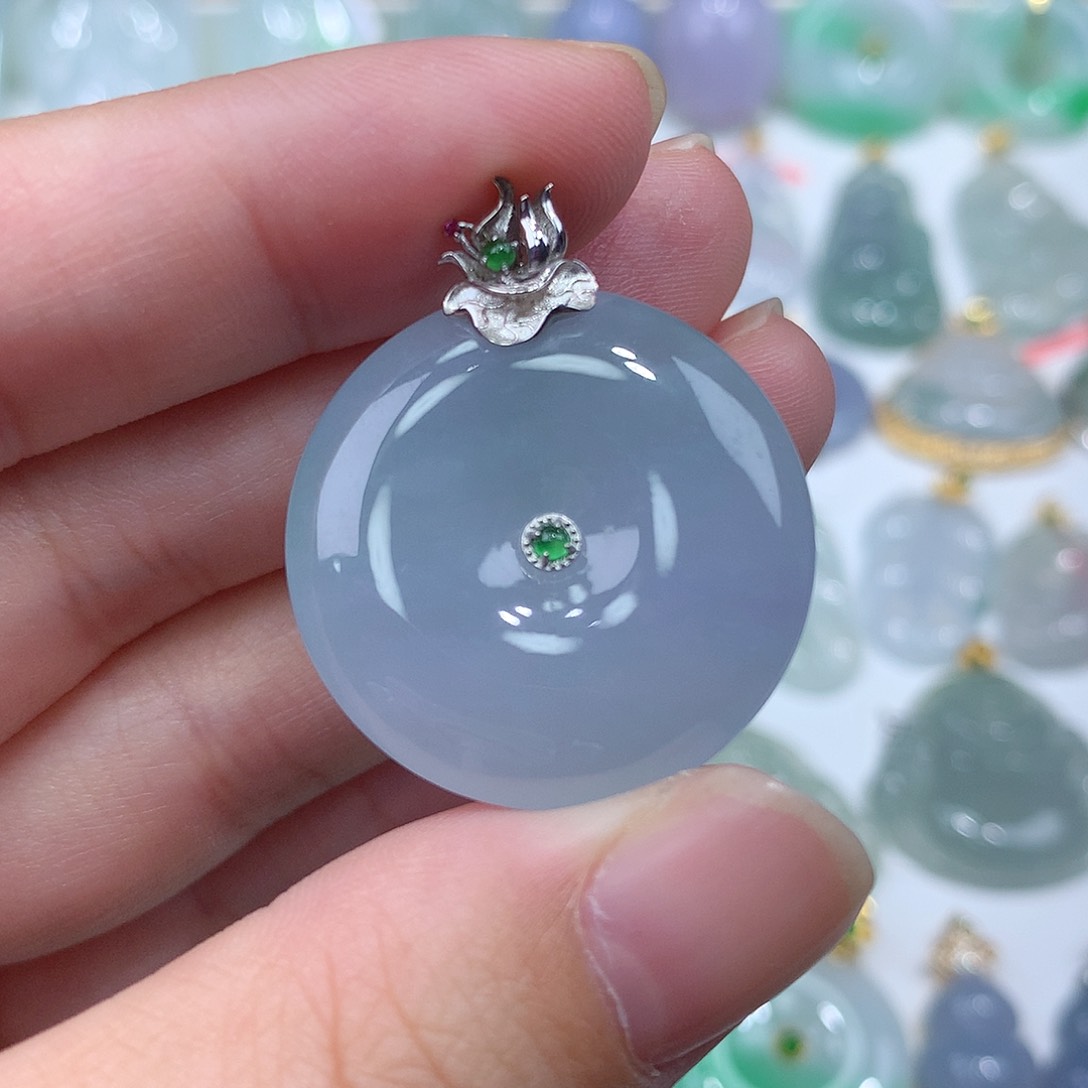 翡翠颈饰18K金镶嵌平安