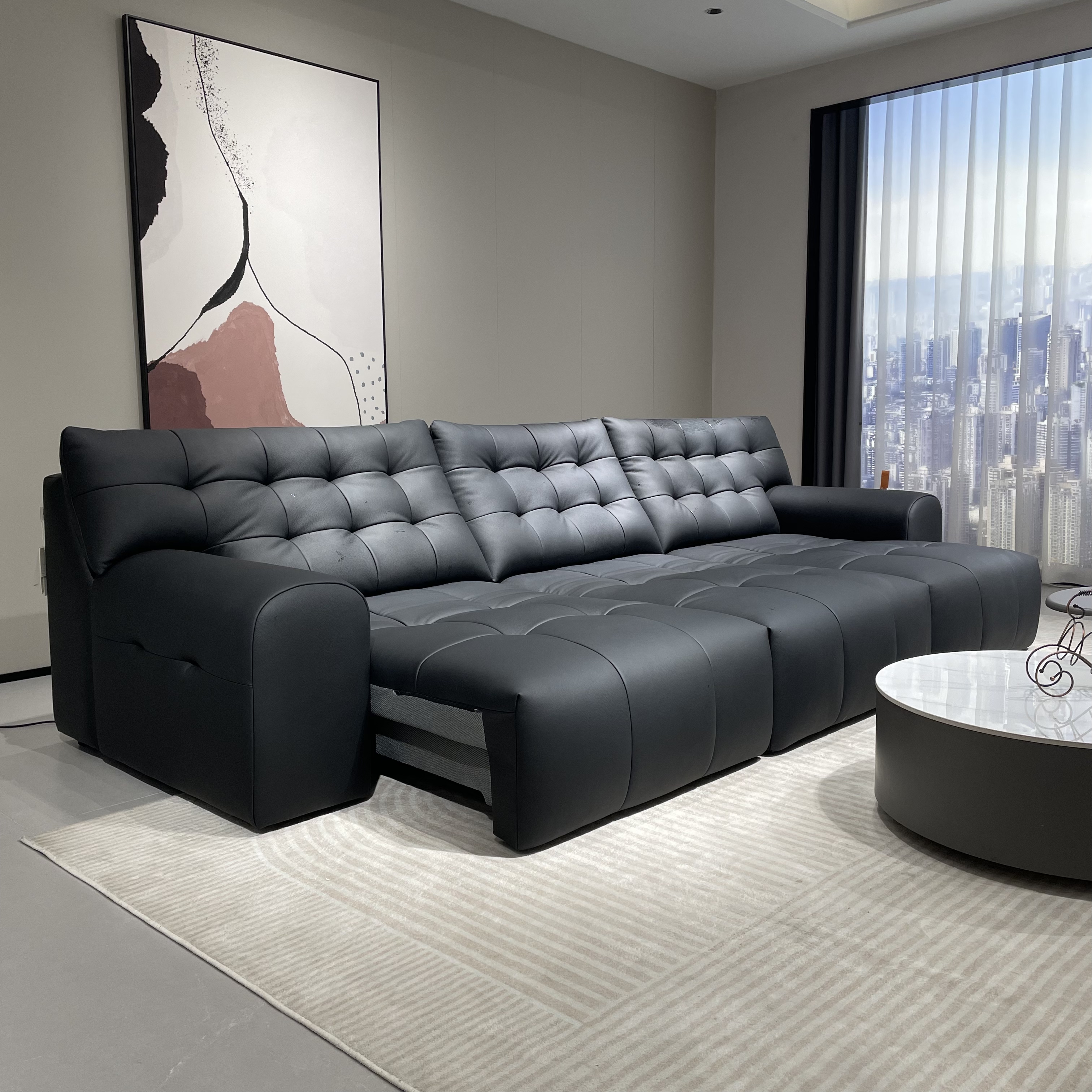 意式大黑熊真皮头等舱电动沙发伸缩零靠墙客厅多功能平推真皮沙发