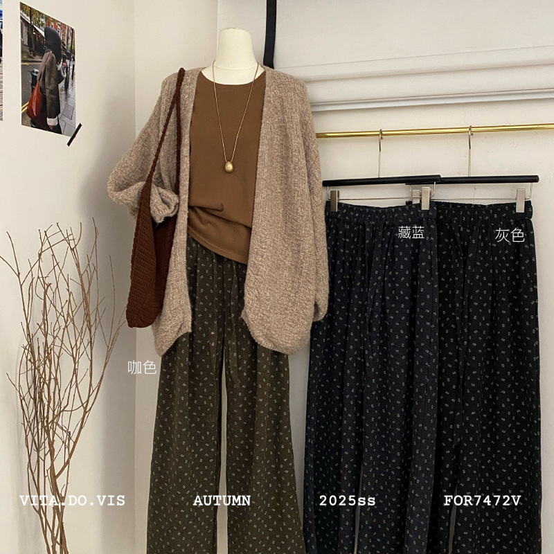 vita（7472#）韩系碎花氛围感松紧腰抽绳裤【裤长102】kc