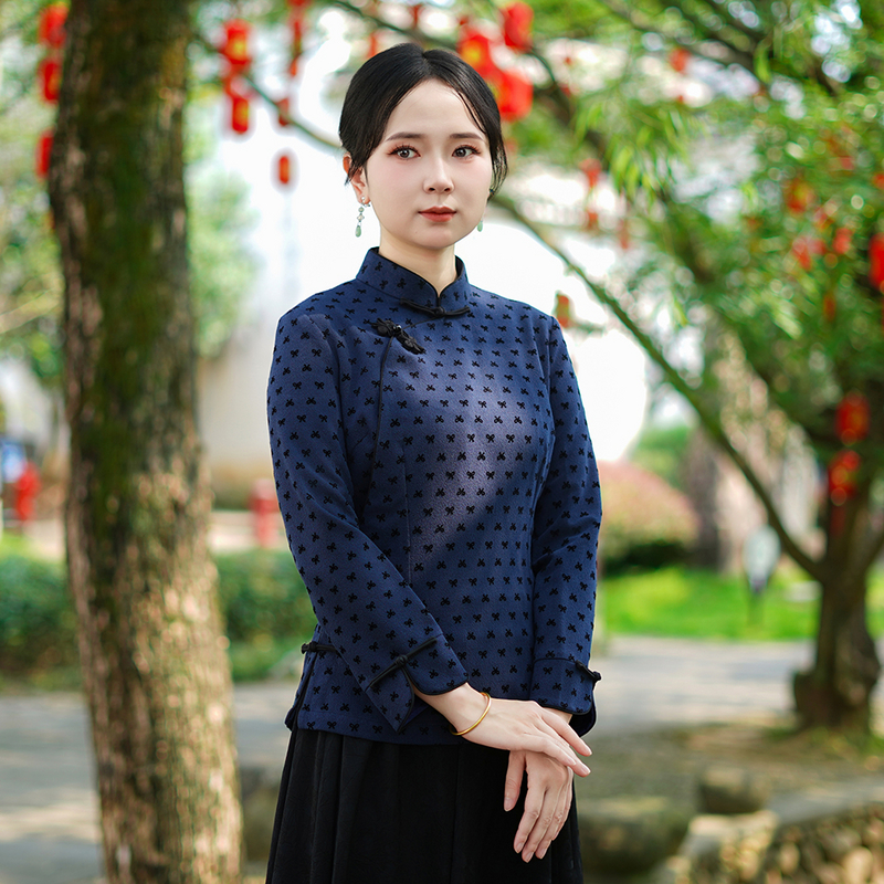 筠雅唐装上衣女中式改良复古气质女士斜襟春秋新款长袖上衣25J338