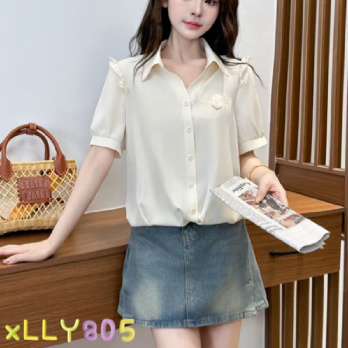 805#【衣长53】时尚减龄短袖衬衫女夏季短款卡腰遮肚子显瘦上衣