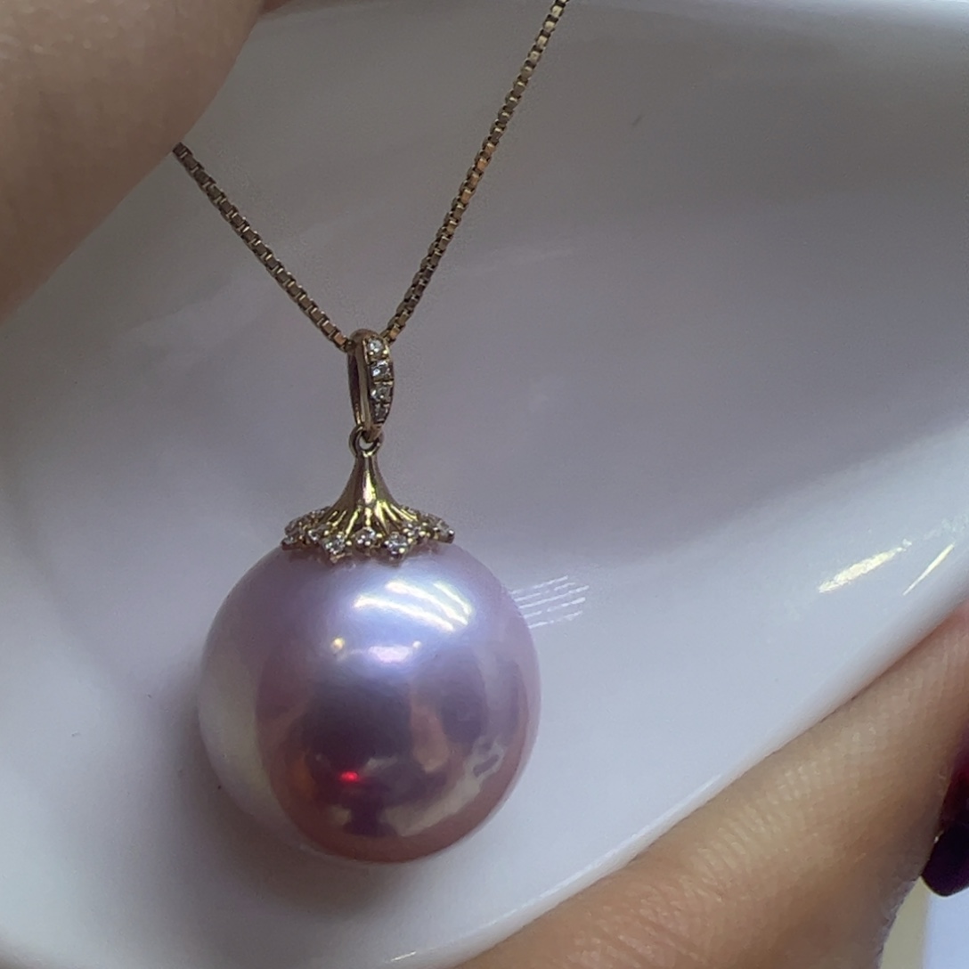 淡水珍珠吊坠(赠链)18K金镶嵌