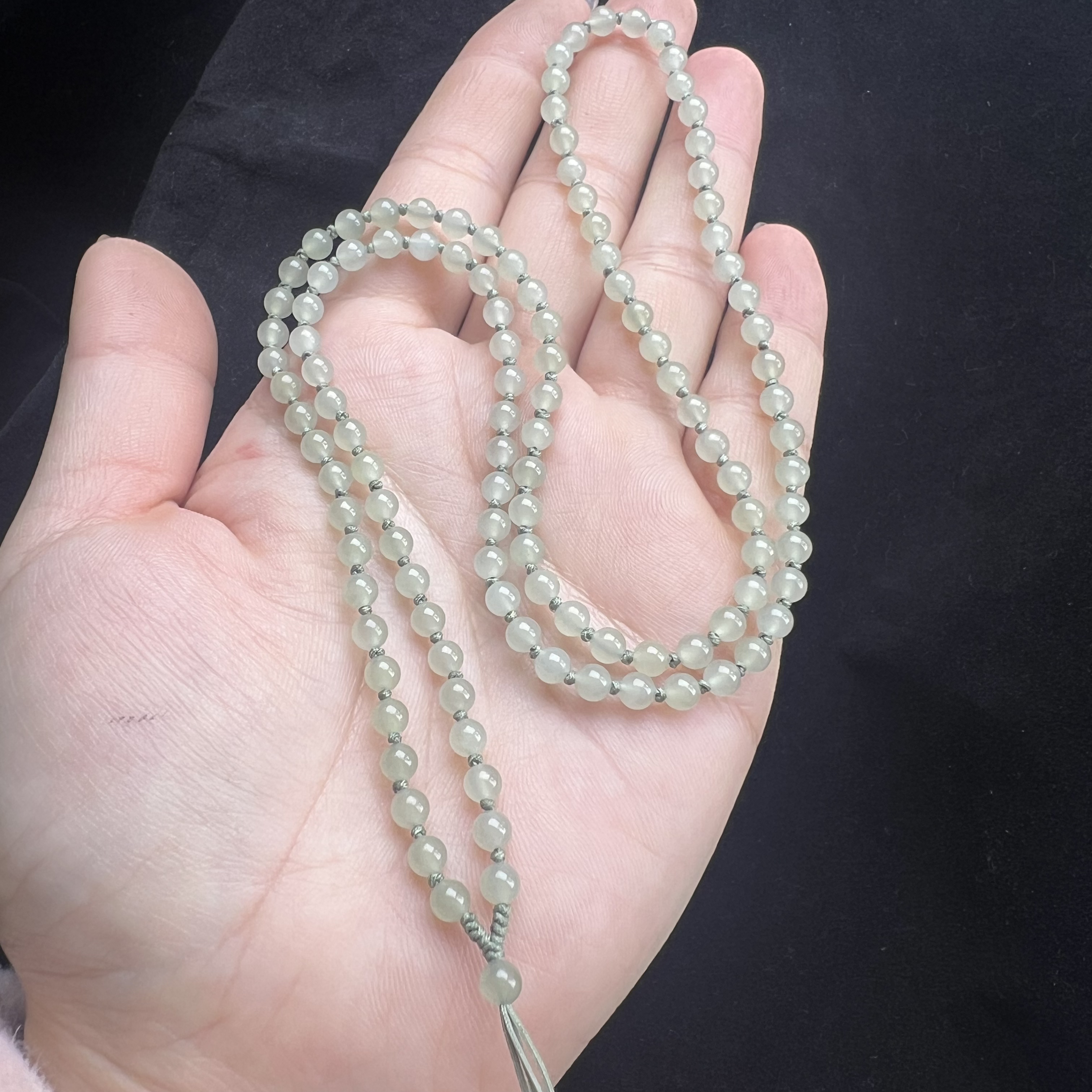 和田玉浅青绿冰晴水卡4mm项链吊坠挂绳珠链气质时尚小米珠百搭