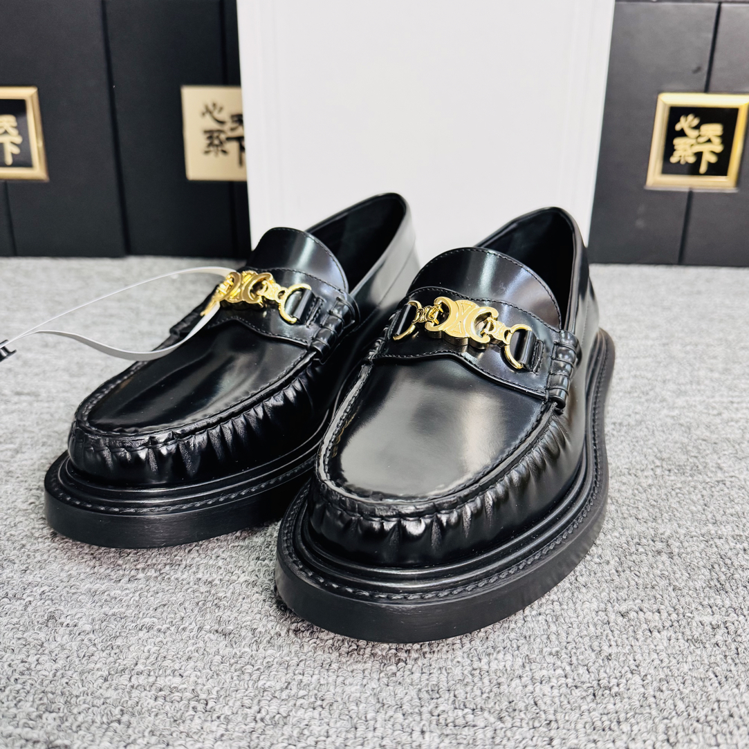 未使用 Celine/思琳 凯旋门黑金厚底乐福鞋 38码Ysc4286