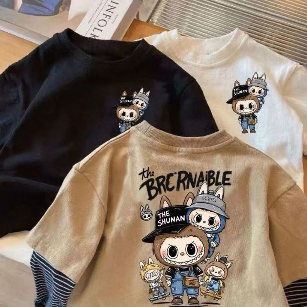 男童纯棉儿童长袖新款夏季女童上衣中小童拉布布长袖卡通T恤百搭