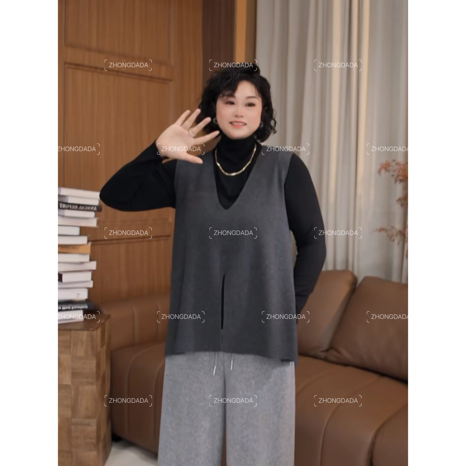 ZHONG大大【】时尚V领无袖针织马甲衫气质百搭上衣12232