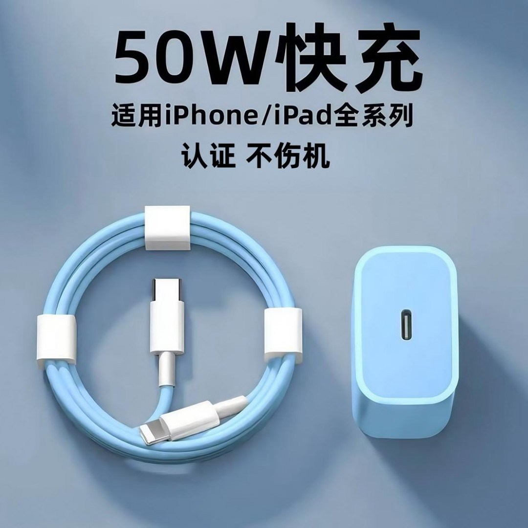 适用苹果PD闪充快充数据线14/13/12/11/X/8蓝色手机充电器充电线