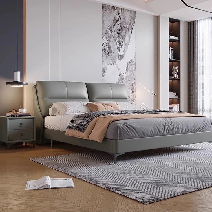 意式轻奢现代极简双人斜靠包软体床主卧床619