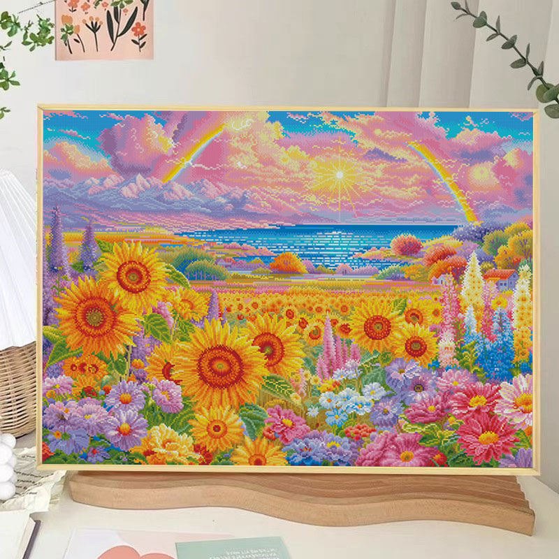 【新疆长绒棉】美林定制：新款海边向日葵 大格四股线120×85cm（60色）