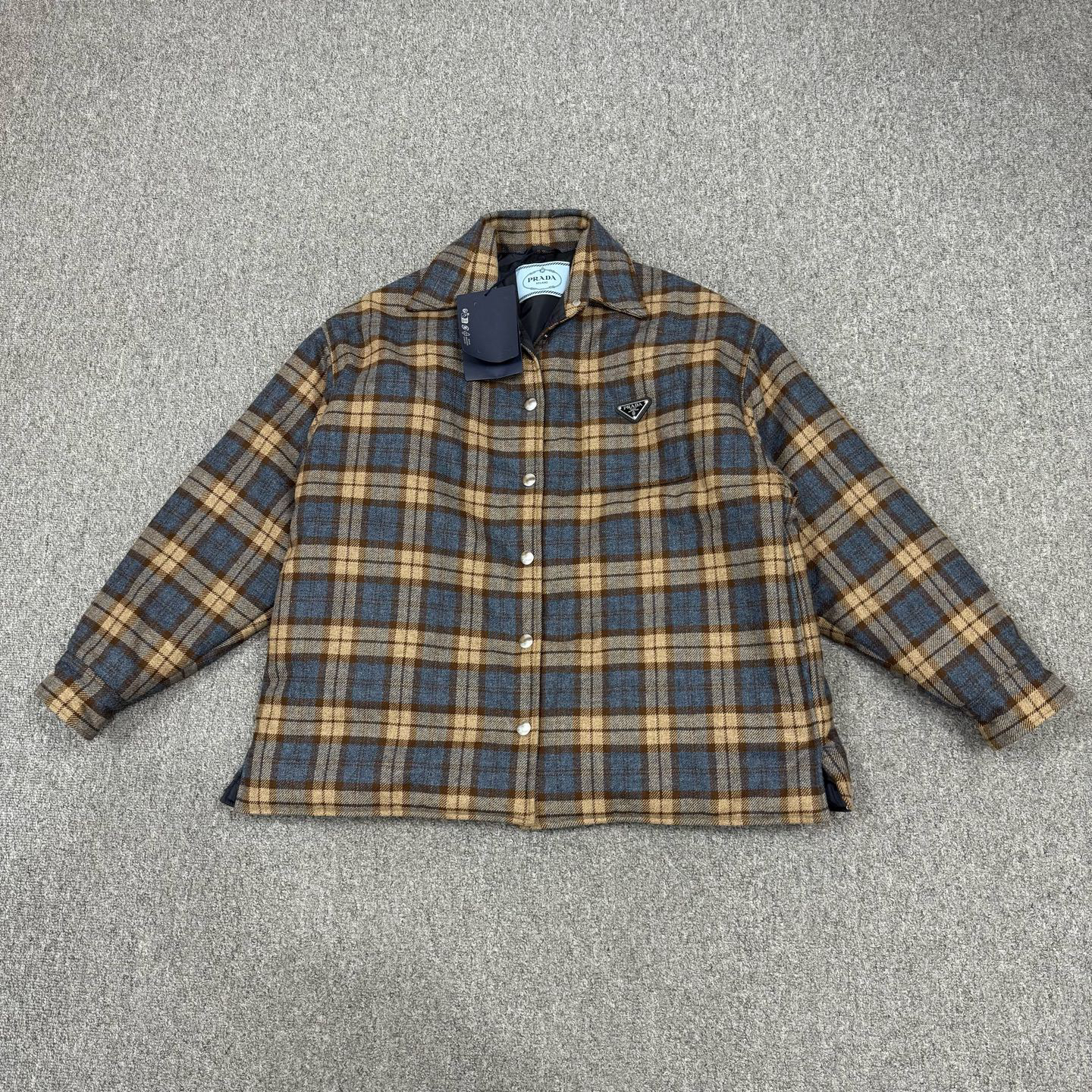 未使用 Prada/普拉达 18174613格纹翻领宽松落肩长袖夹克外套36码