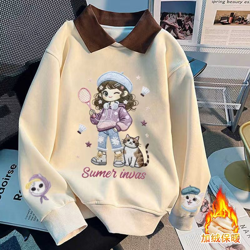 女童秋冬女宝翻领卫衣洋气休闲时尚童装潮流2025新款印花儿童上衣