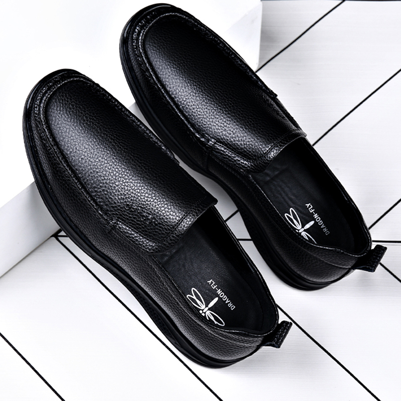 0307新款夏季男士休闲皮鞋男鞋乐福鞋黑色一脚蹬懒人鞋软底套脚鞋