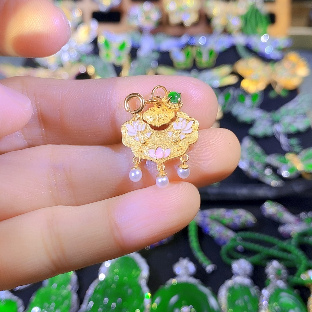 吊坠(不含链)银S925镶嵌翡翠