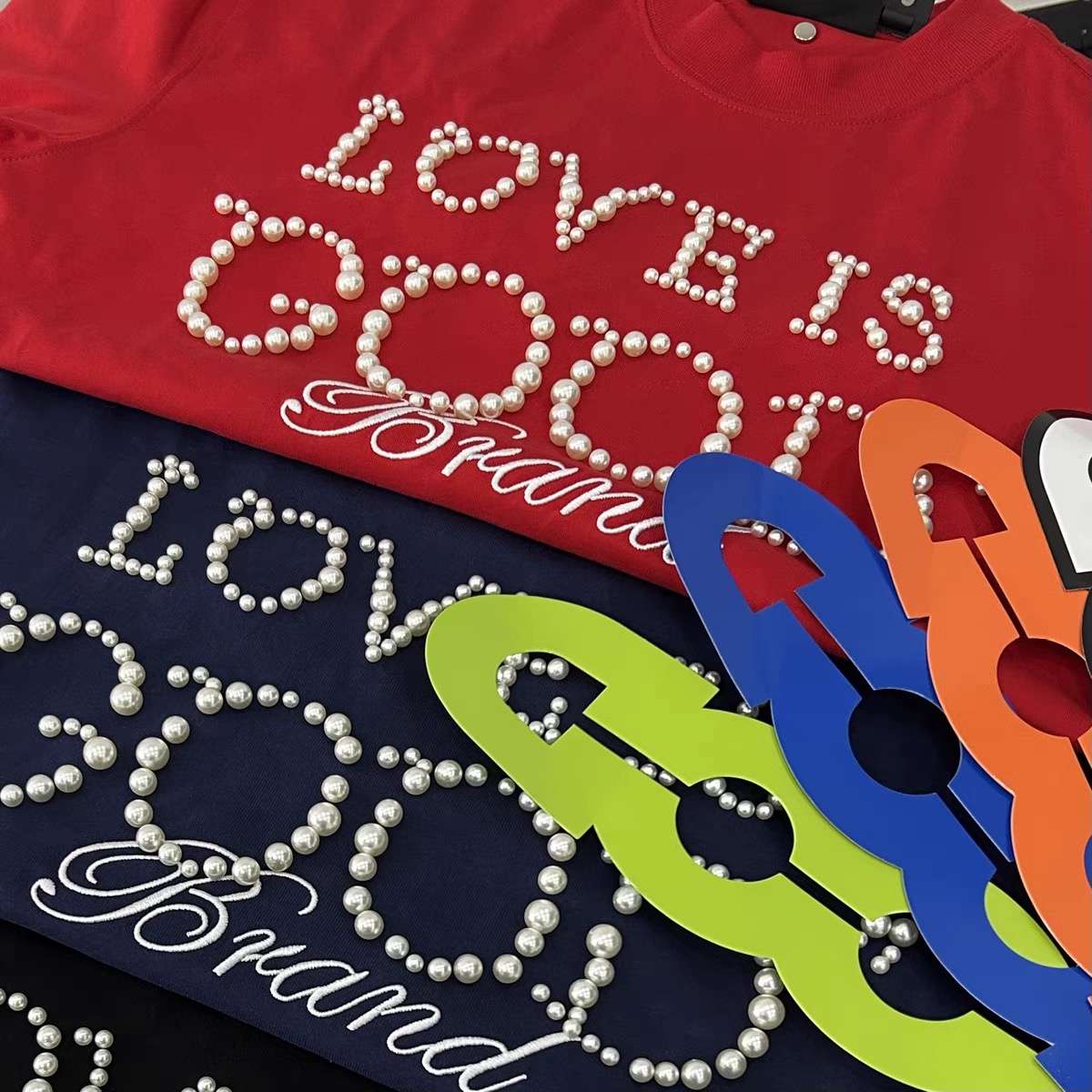 重工钉珠圆领宽松T恤KL880