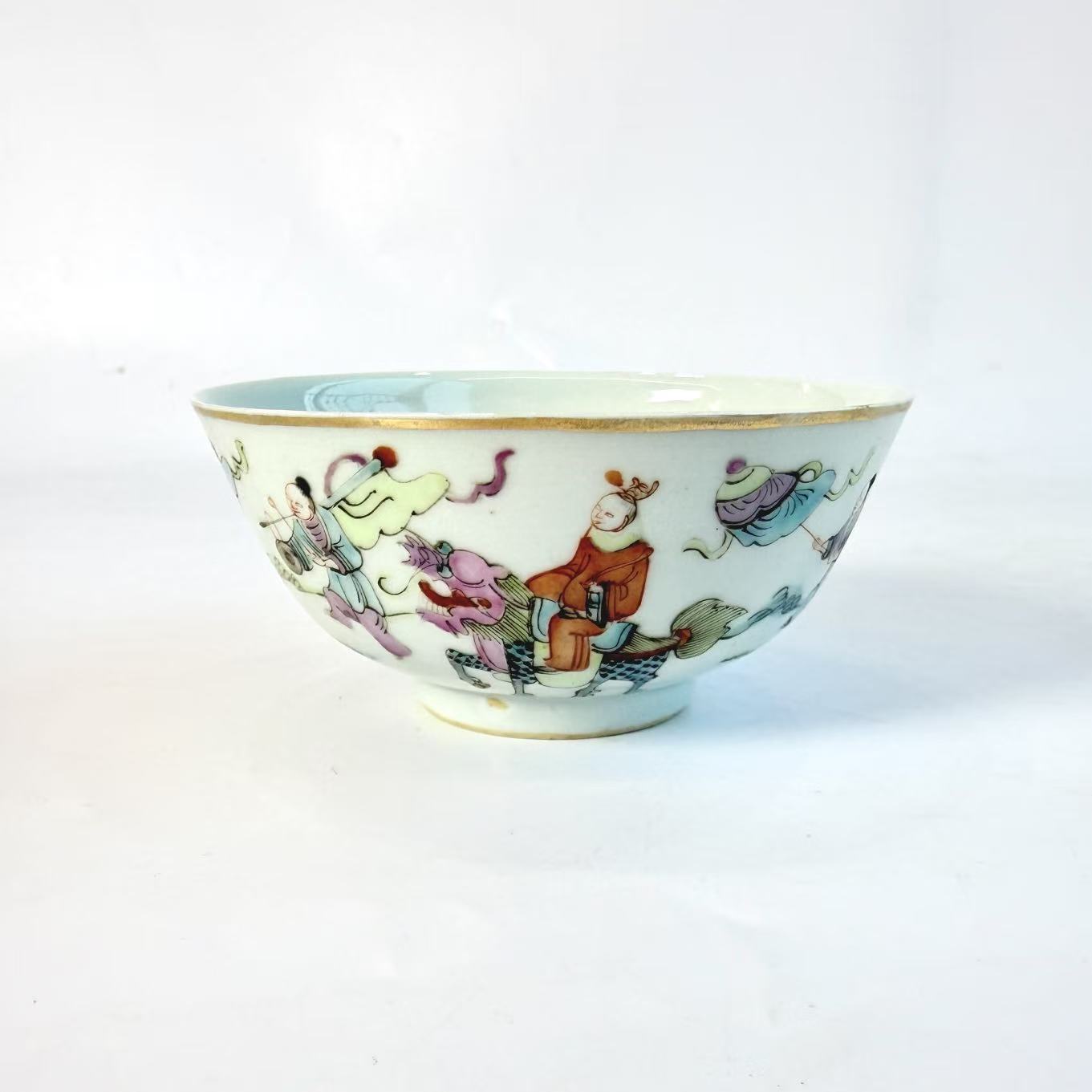 JM281清晚期-粉彩麒麟送子碗【古董拍卖】