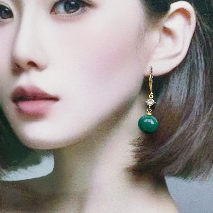 玛瑙/玉髓耳钉合金绿短