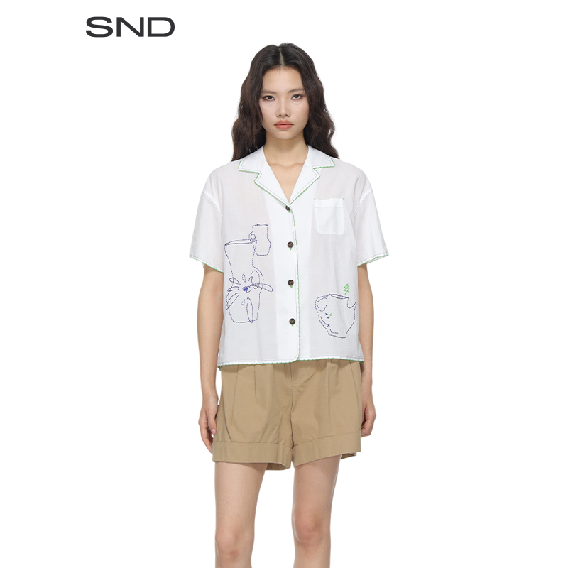 【SNDSHORT SENTENCE设计师品牌】SND SS25 古巴领刺绣短袖衬衫